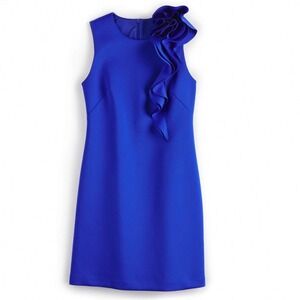 JW Jason Wu Blue Sleeveless Sheath Dress with‎ Floral Ruffle Size XL 0398 400